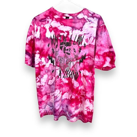 Don’t be a Lady Skeleton Pink Tie Dye Graphic T-Shirt - Picture 1 of 4